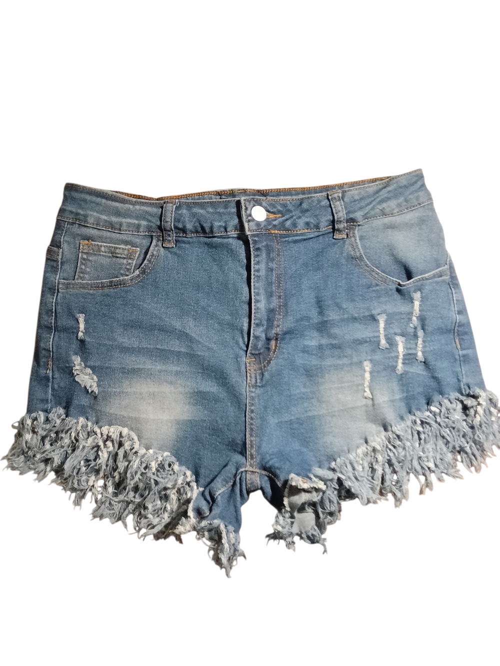 Frayed Hem Distressed Denim Shorts - Blue